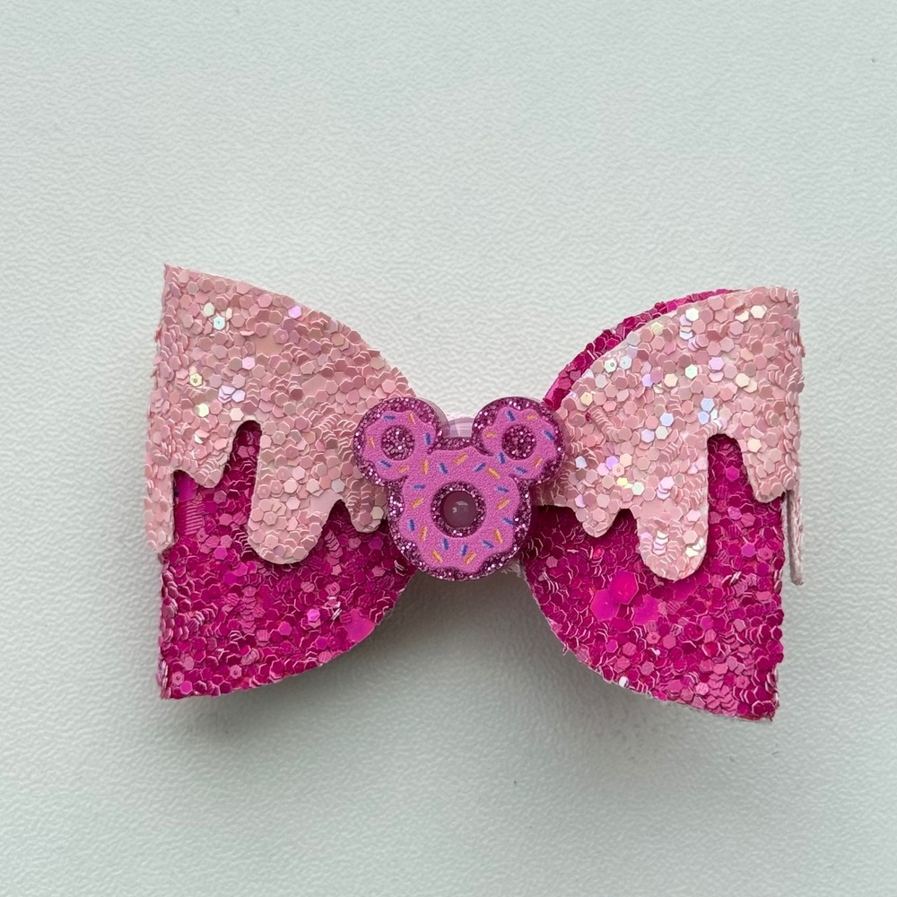 Klass Pink Glitter Mickey Mouse Inspired Sprinkle Donut Hair Bow Sweet Treat